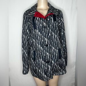 Lands’ End Women’s Hooded Rain Jacket Windbreaker Navy White Striped 10-12 M